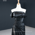 Jancember RSM67153 Elegent Off Shoulder Black Satin Lady Dress Evening